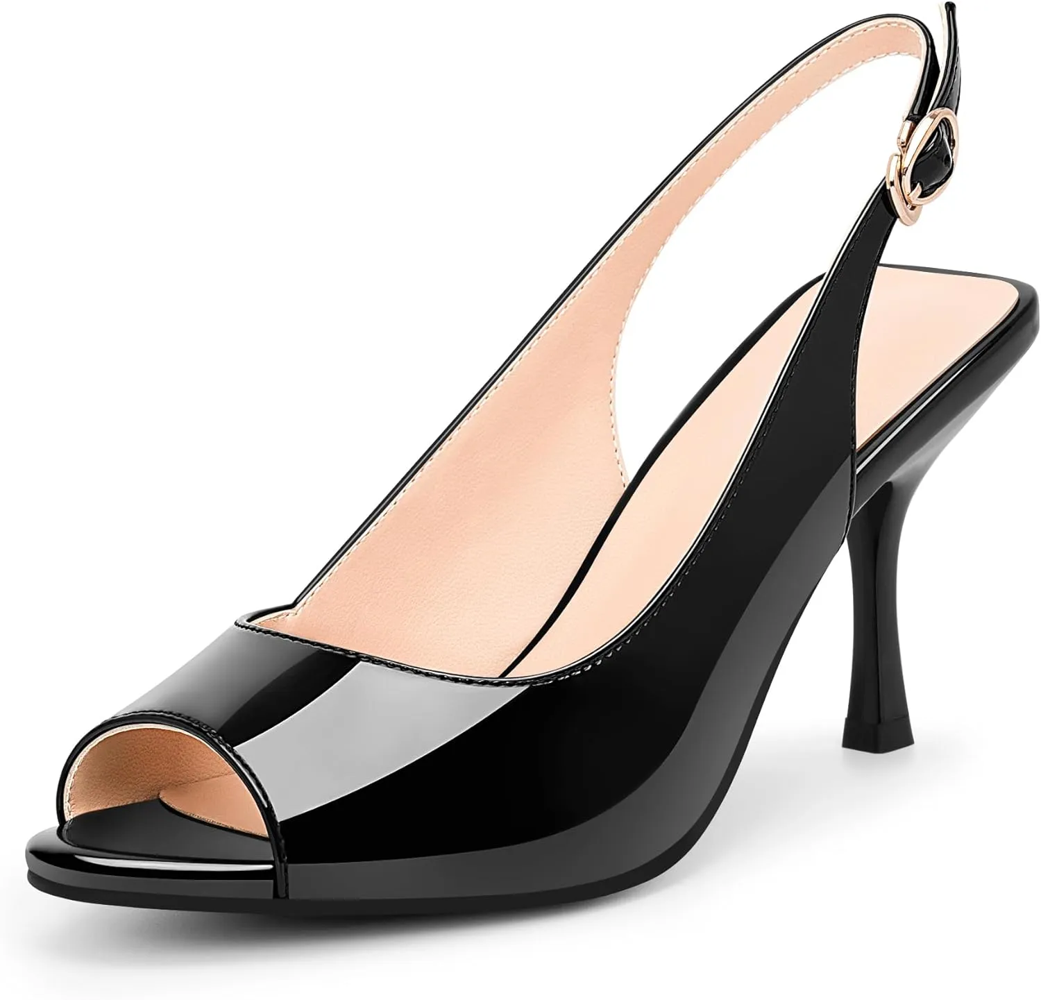 100FIXEO Women's Black Patent Leather Peep - Toe High Heel Slingback Sandals for Party & Work