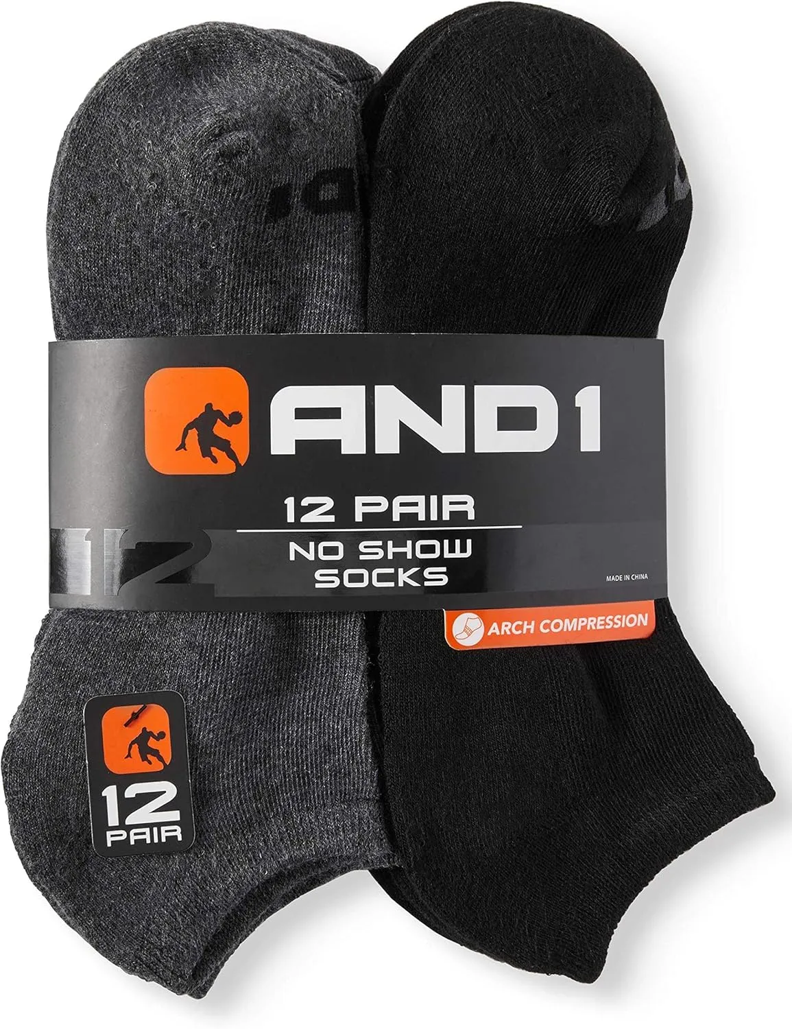 12 PAIRS AND1 Men's Value Pack No Show Socks, 6-12.5 (6 Black, 6 Grey pairs)
