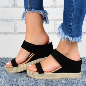 2025 Platform Sandals Women Fashion Wedges Sandals Casual Comfortable Mid Heels Open Toe Espadrilles Sandals Slip on Shoes Dressy Summer Flat