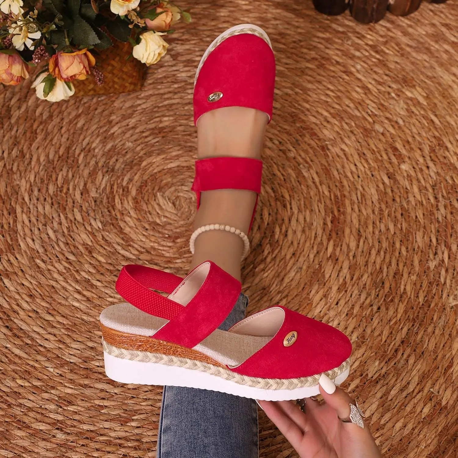 2025 Women's Closed Toe Platform Sandals Espadrilles Wedges for Women Open Toe Comfortable Non Slip Summer Shoes with Adjustable Ankle Elastic Strap Retro Canvas Dressy Wedge Heels