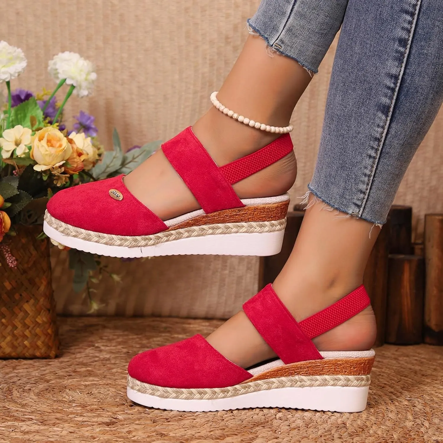 2025 Women's Closed Toe Platform Sandals Espadrilles Wedges for Women Open Toe Comfortable Non Slip Summer Shoes with Adjustable Ankle Elastic Strap Retro Canvas Dressy Wedge Heels
