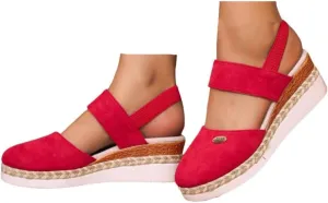 2025 Women's Closed Toe Platform Sandals Espadrilles Wedges for Women Open Toe Comfortable Non Slip Summer Shoes with Adjustable Ankle Elastic Strap Retro Canvas Dressy Wedge Heels
