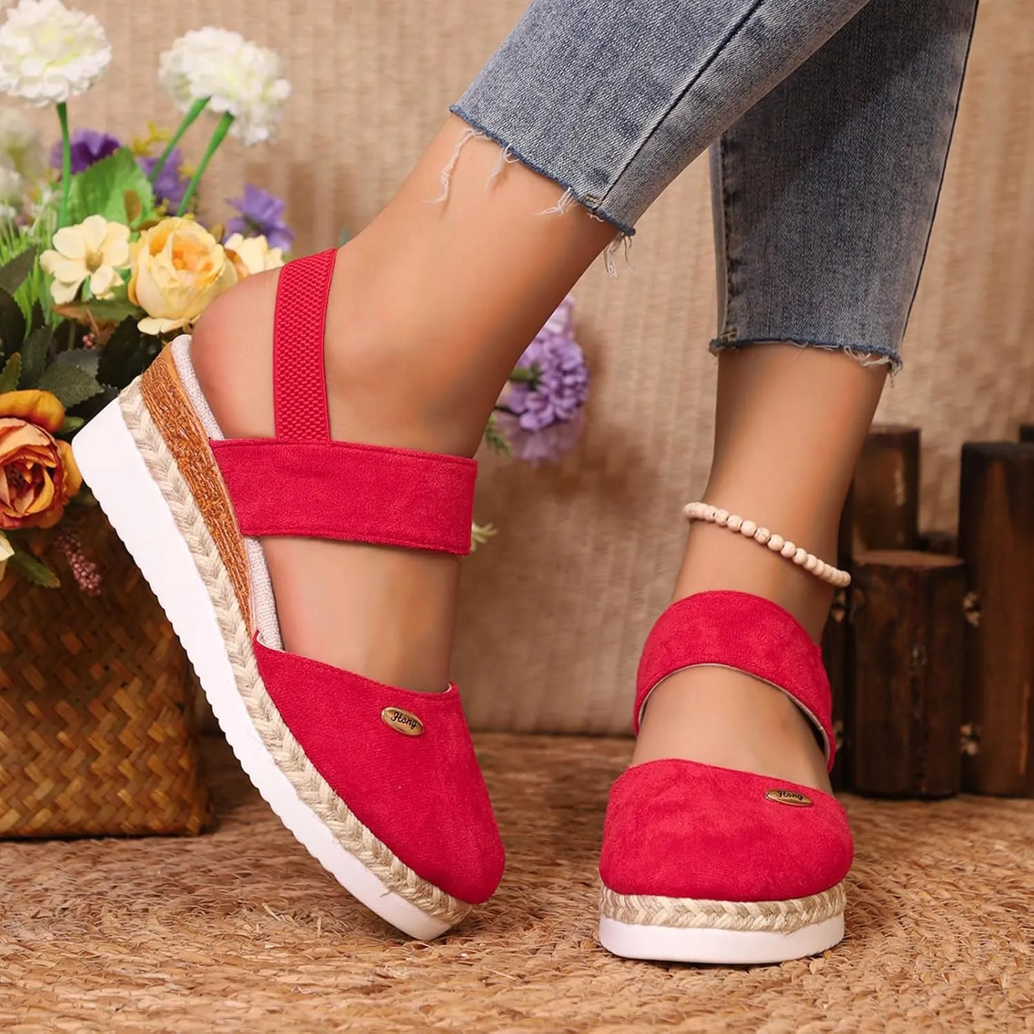 2025 Women's Closed Toe Platform Sandals Espadrilles Wedges for Women Open Toe Comfortable Non Slip Summer Shoes with Adjustable Ankle Elastic Strap Retro Canvas Dressy Wedge Heels