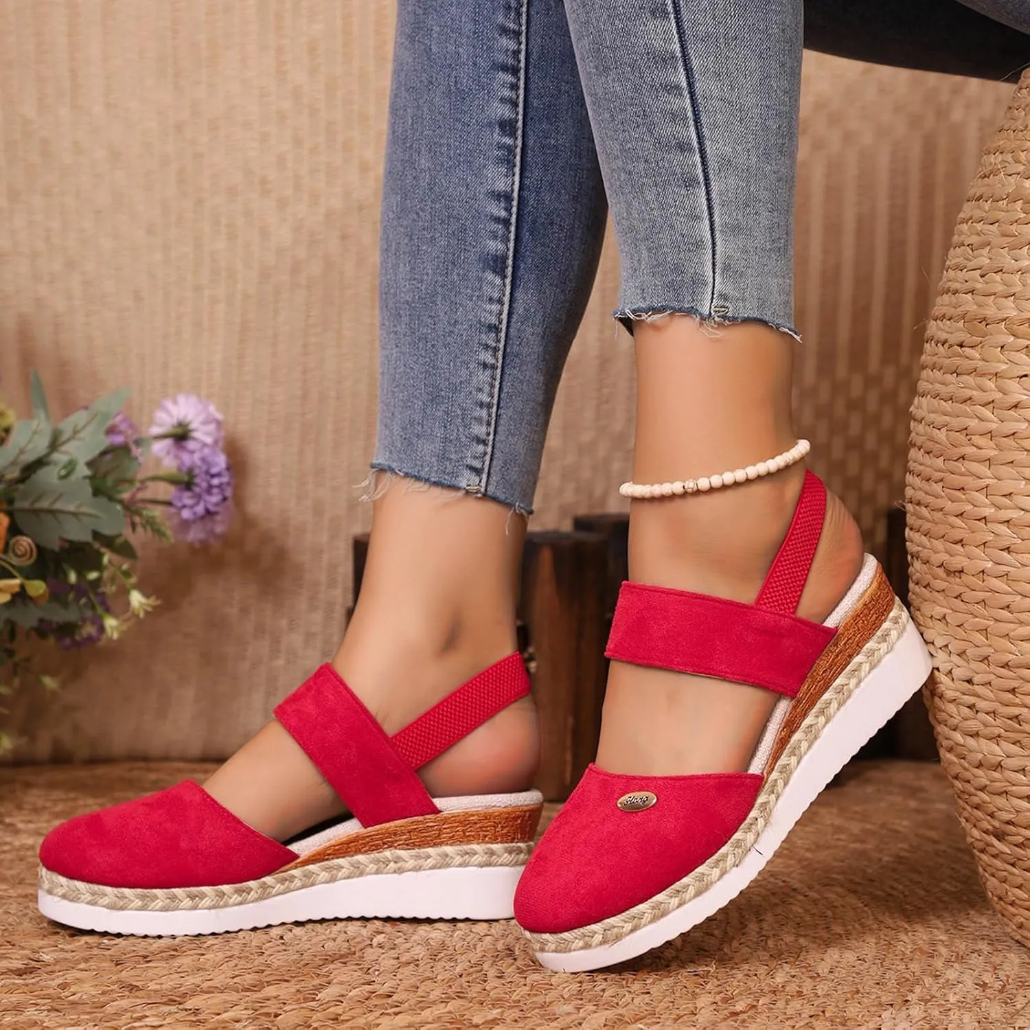 2025 Women's Closed Toe Platform Sandals Espadrilles Wedges for Women Open Toe Comfortable Non Slip Summer Shoes with Adjustable Ankle Elastic Strap Retro Canvas Dressy Wedge Heels