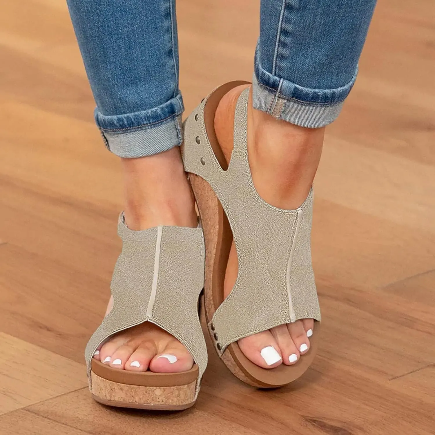 2025 Women's Platform Wedge Sandals, Women's Open Toe Buckle Ankle Strap Summer Spring Wedge Shoes, Comfort Sandals for Wedding Party