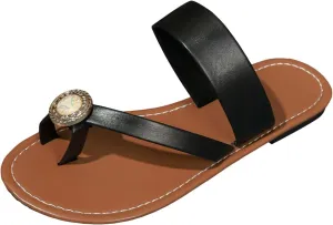 2025 Women's Summer Flat Sandals,Split Toe Slip On Backless Comfy Two Band Flip Flops Pearls Rhinestones Sparkly Slides Ladies Comfy Cushion Footbed Thong Casual Shoes for Beach Travel Daily Work