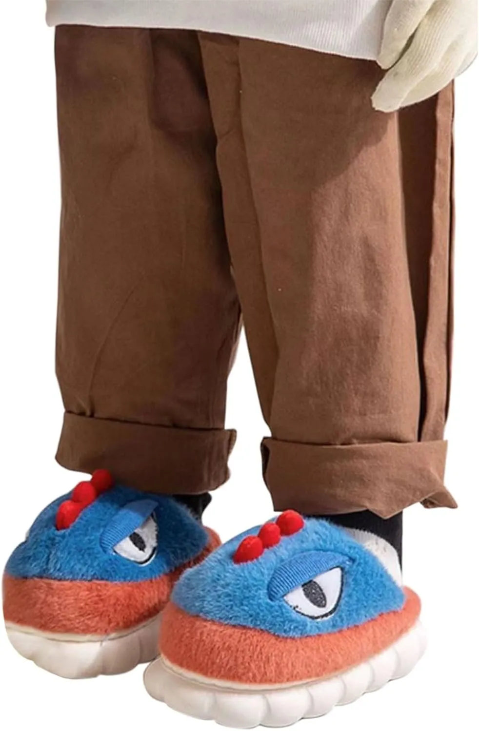 4-12.5 Years Boys Girls Adorkable Slippers Memory Foam Thick Bottom Soft Plush Funny Dinosaur Eyes Face Slippers