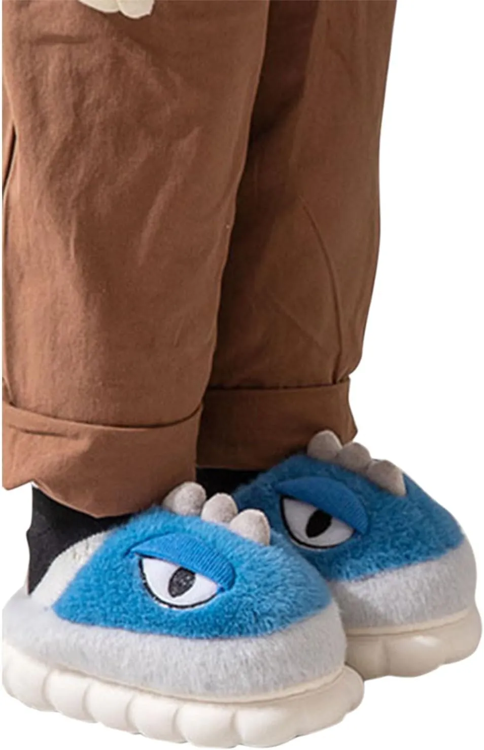 4-12.5 Years Boys Girls Adorkable Slippers Memory Foam Thick Bottom Soft Plush Funny Dinosaur Eyes Face Slippers