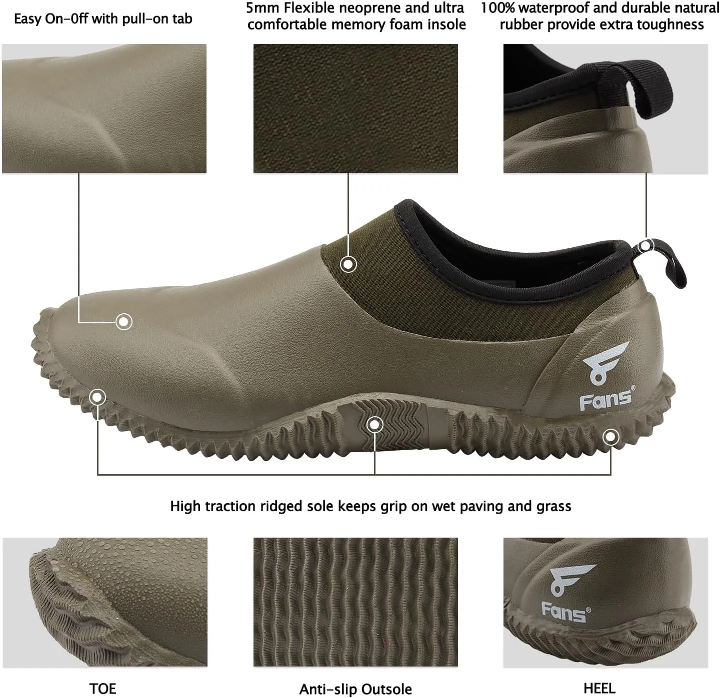 8 Fans Men's Garden Shoes Waterproof Rain Boots Neoprene Muck Mud Shoes with Memory Foam Insoles for Gardening, Farming