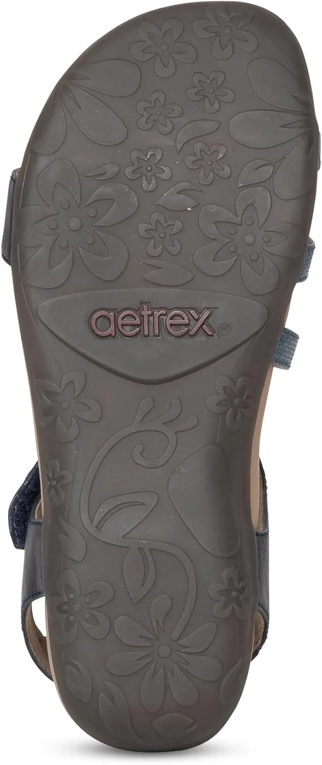 Aetrex Women's Jess Orthopedic Adjustable Quarter Strap Sandals - Comfort Memory Foam Fashion Flat Womens Sandals with Arch Support