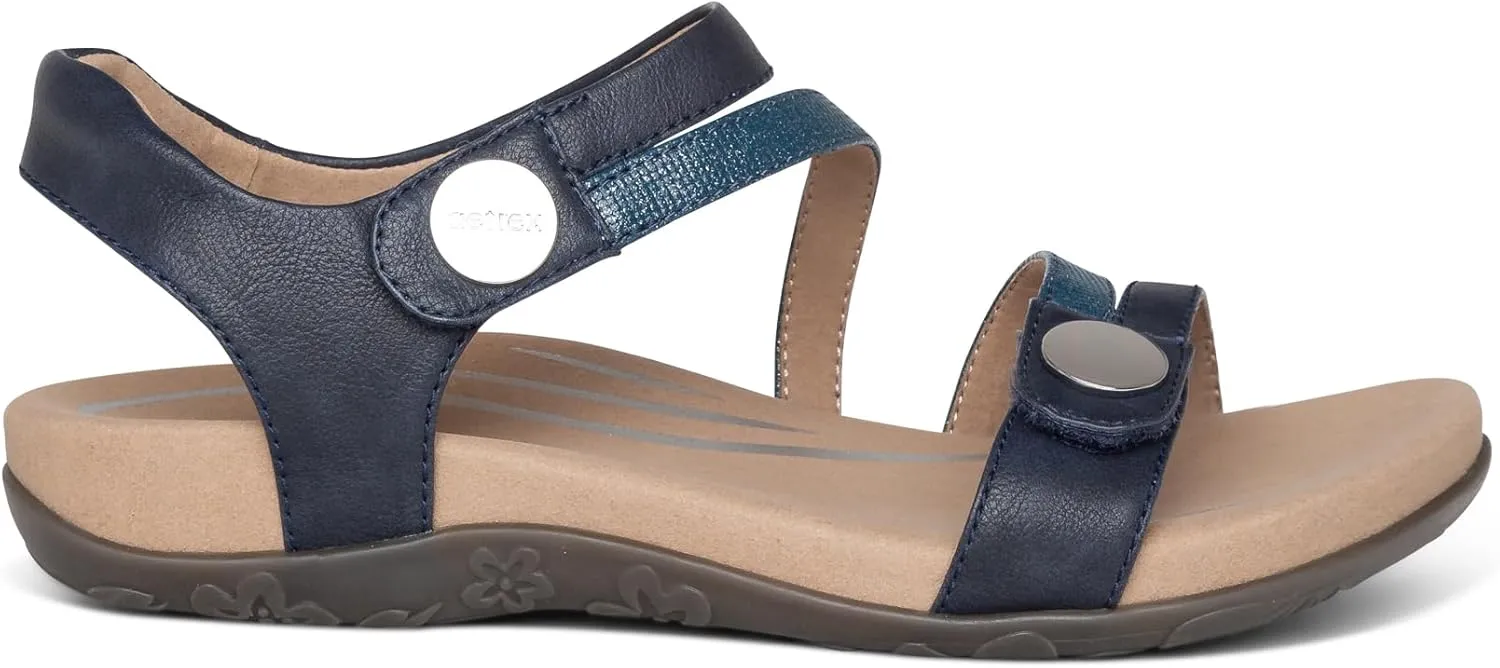 Aetrex Women's Jess Orthopedic Adjustable Quarter Strap Sandals - Comfort Memory Foam Fashion Flat Womens Sandals with Arch Support