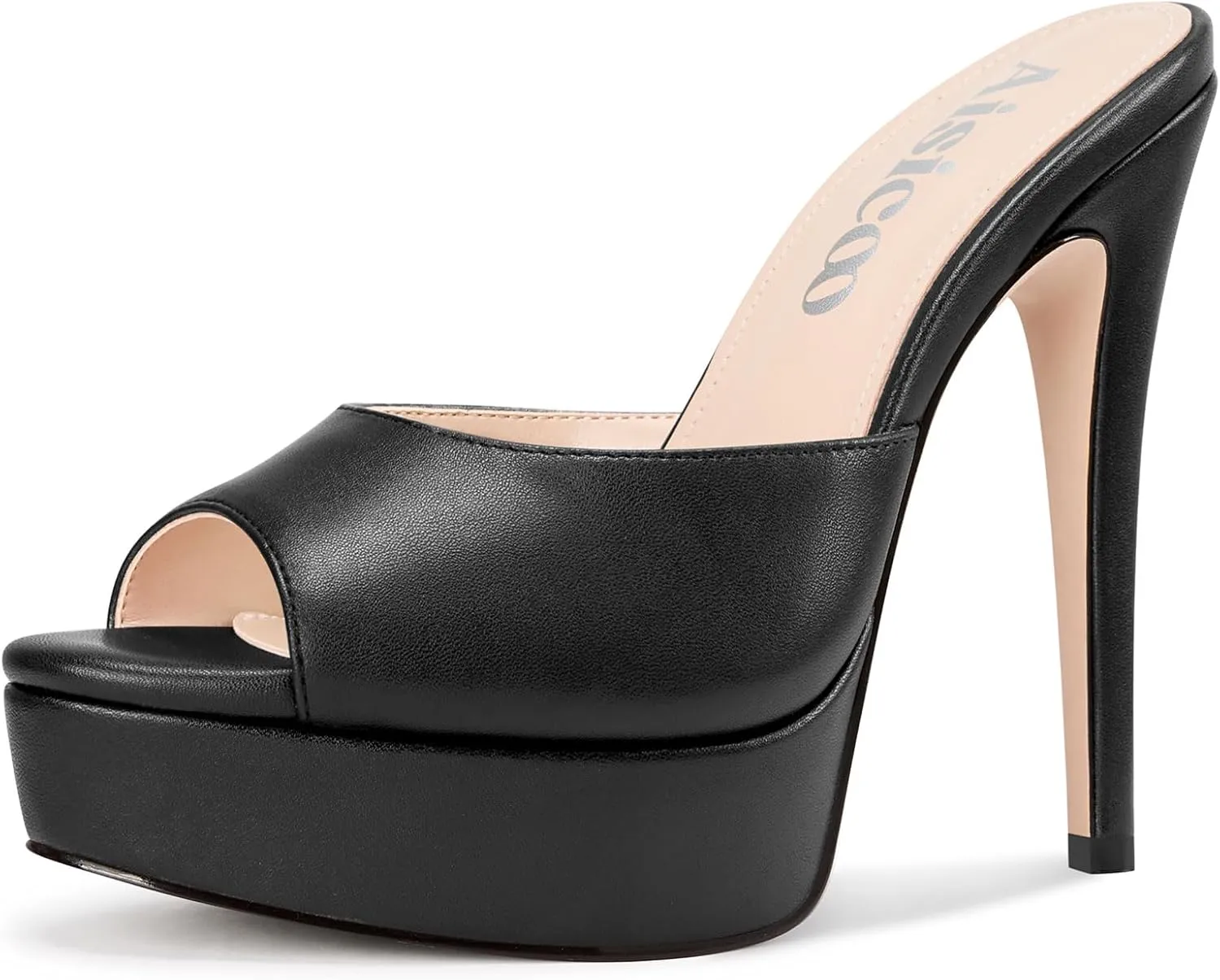 Aisicoo Womens Stiletto High Platform Heel Peep Open Toe Sandals Mules Shoes Slip-on Prom Party Dress Summer 5.3 Inches Heels
