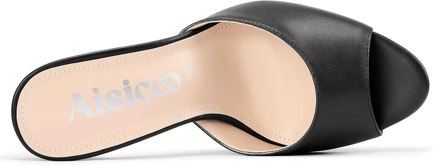 Aisicoo Womens Stiletto High Platform Heel Peep Open Toe Sandals Mules Shoes Slip-on Prom Party Dress Summer 5.3 Inches Heels