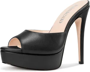 Aisicoo Womens Stiletto High Platform Heel Peep Open Toe Sandals Mules Shoes Slip-on Prom Party Dress Summer 5.3 Inches Heels