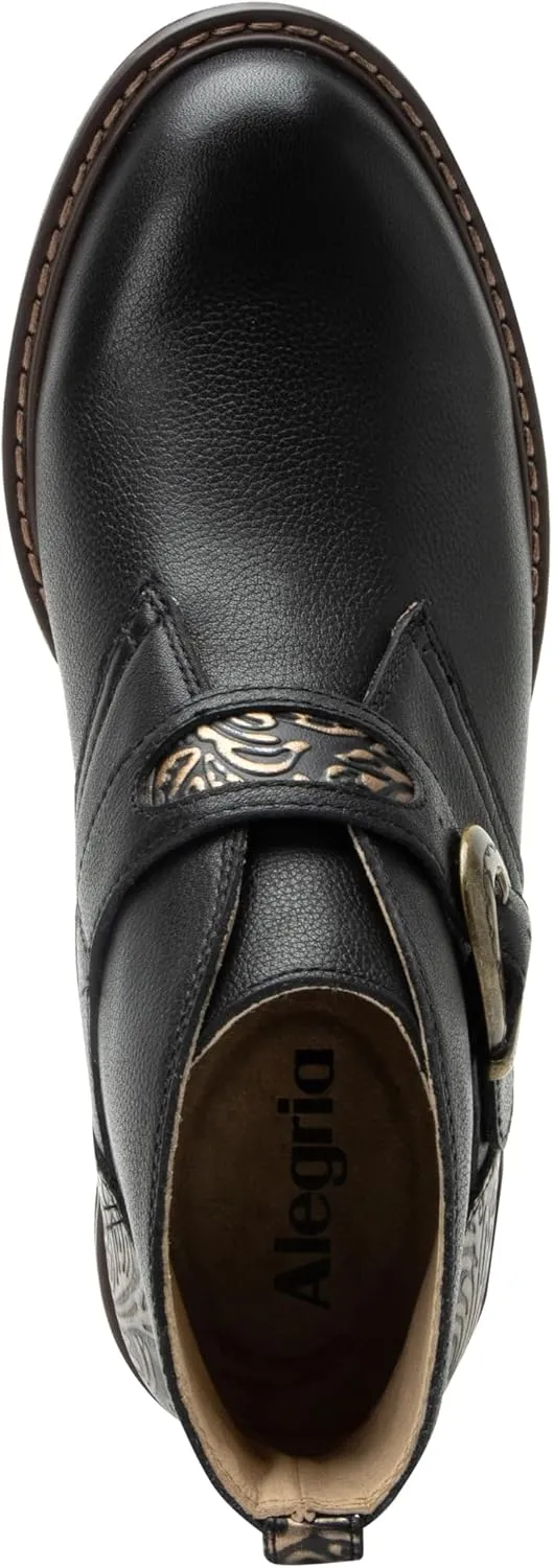 Alegria Womens Mikki Western Buckle Leather Bootie