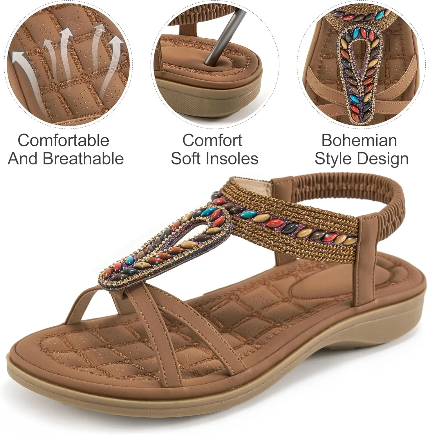 Alicegana Orthopedic Sandals for Women 2025: Comfortable Arch Support Dressy Bohemian Flats Shoes for Walking Beach Vacation