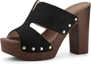 Allegra K Women's Faux Suede Platform High Block Heel Slides Sandals