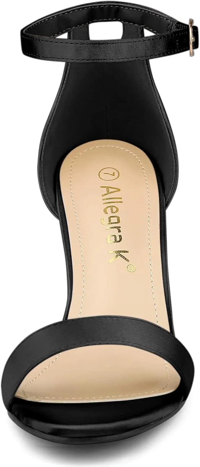 Allegra K Women's Satin Open Toe Ankle Strap Chunky Heels Sandals