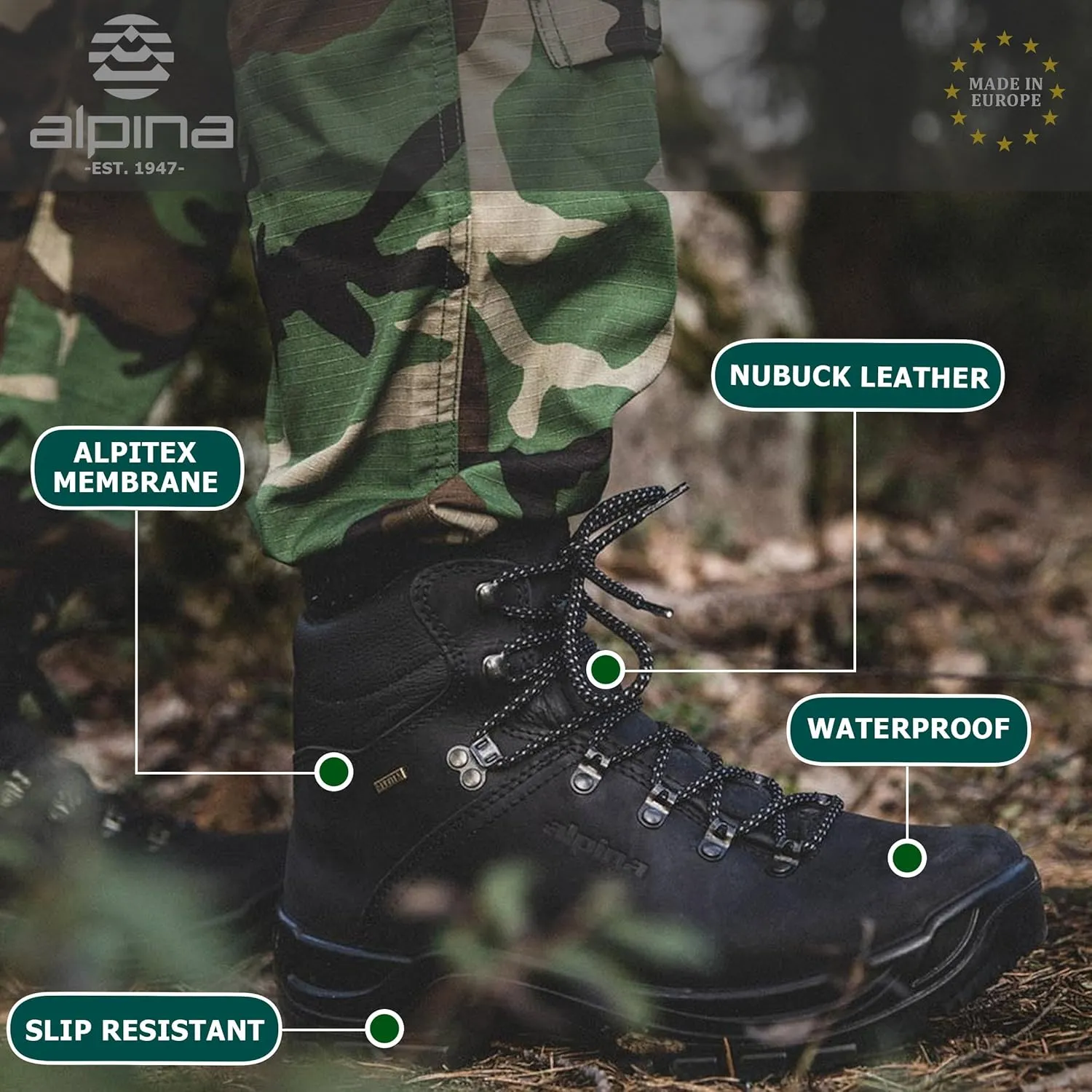 Alpina TUNDRA Men's Boots | Waterproof Leather Ankle High Shoes | Premium Leather | Lightweight | Breathable Membrane | Slip Resistant | Hand Made in Europe