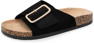Alpine Swiss Heidi Womens Slide Sandals Cork Footbed Casual Slides Flat Sandals For Women Adjustable Buckle Comfortable Summer Beach Sandals