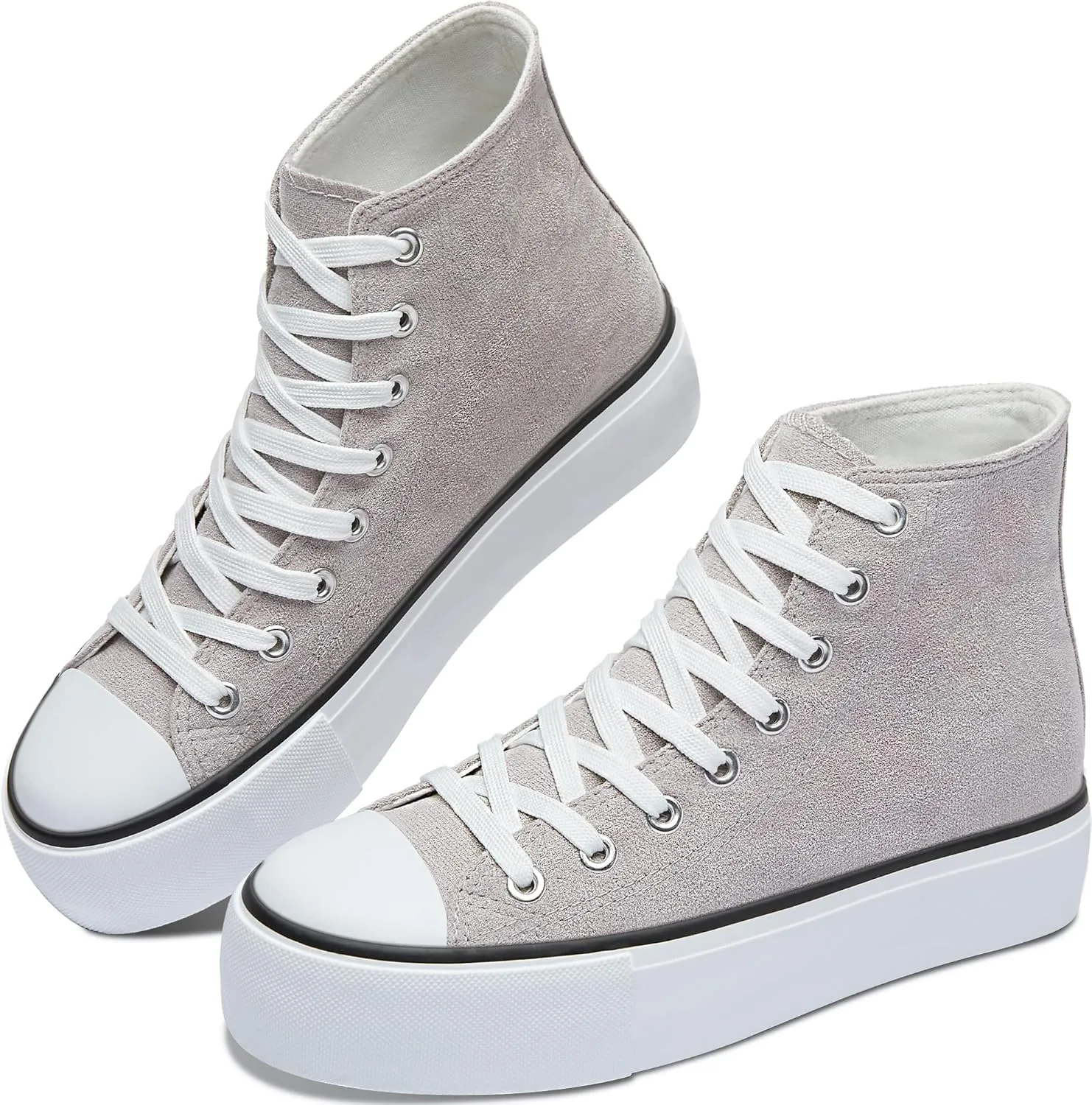 ALTOCIS Women's Comfortable Platform High Top Sneakers, Casual Mid Top Sneaker for Women, Cute Faux Suede Fashion Sneakers, Classic Lace Up Walking Shoes