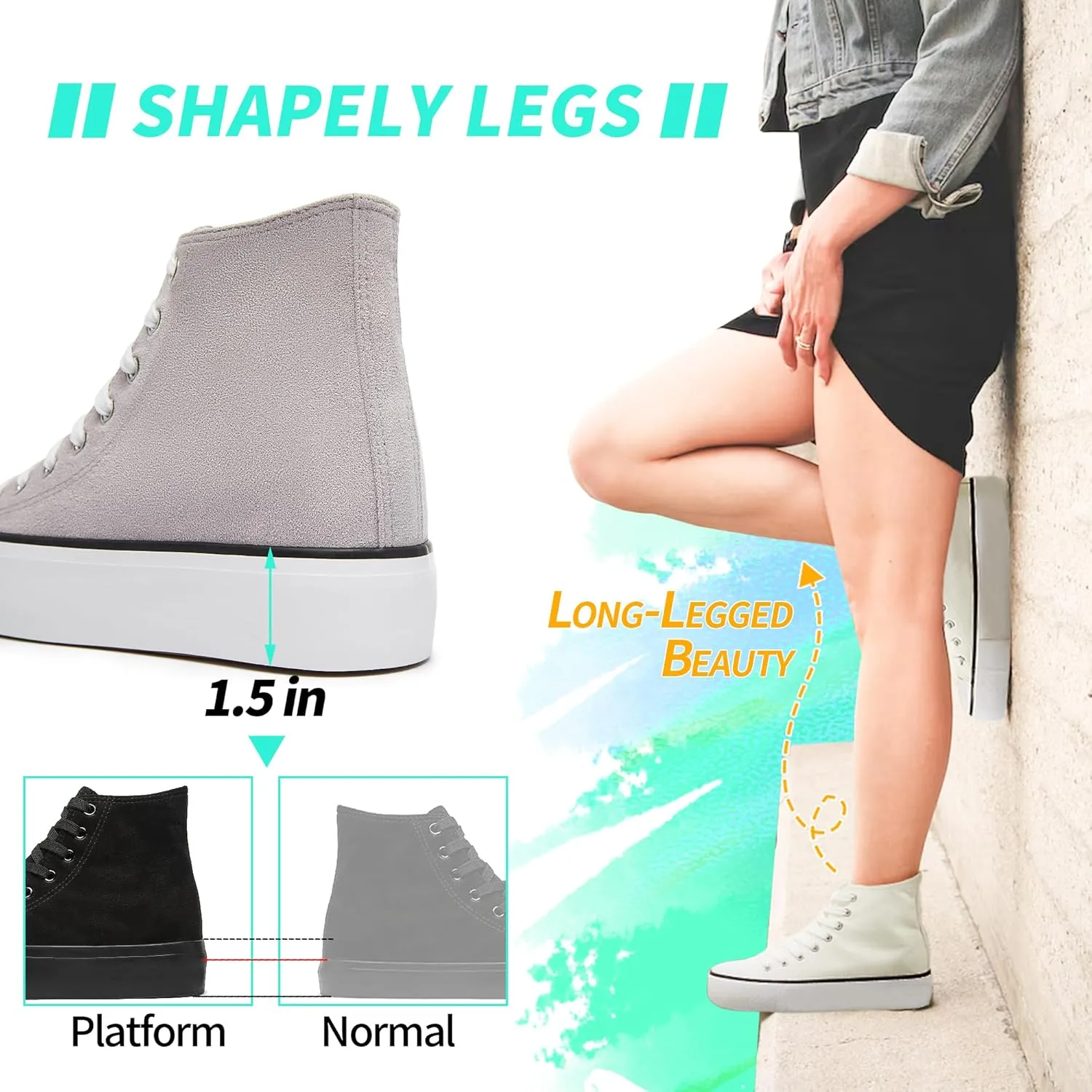 ALTOCIS Women's Comfortable Platform High Top Sneakers, Casual Mid Top Sneaker for Women, Cute Faux Suede Fashion Sneakers, Classic Lace Up Walking Shoes