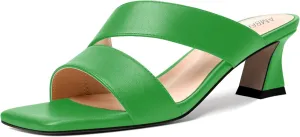 AMBELIGHT Womens Matte Casual Solid Slip On Indoor Square Toe Kitten Low Heel Heeled Sandals 2 Inch