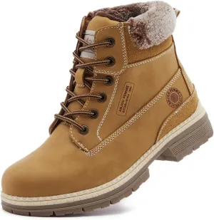 ANJOUFEMME Womens Hiking Snow Winter Boots - Waterproof Work Ankle Boots for Women Comfortable Warm Fur Boots for Backpacking Cycling