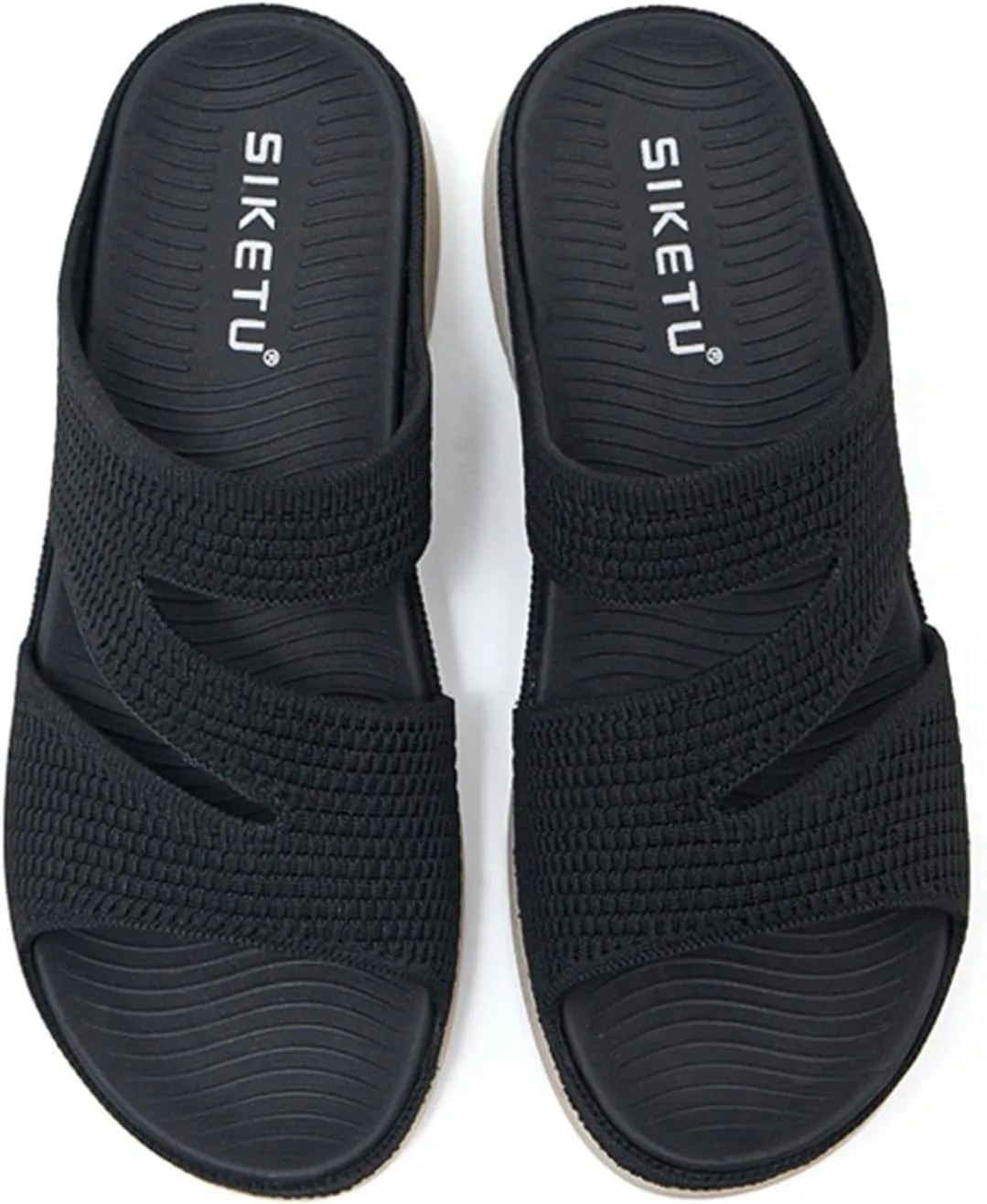 Ankle Strap Wedge Sandals for Women, Comfortable Walking Sandals Women Summer Dressy Hook Loop Knit Sport Flat Slides Lightweight Casual Beach Sandals Non Slip Slip-On Shoes