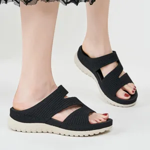 Ankle Strap Wedge Sandals for Women, Comfortable Walking Sandals Women Summer Dressy Hook Loop Knit Sport Flat Slides Lightweight Casual Beach Sandals Non Slip Slip-On Shoes