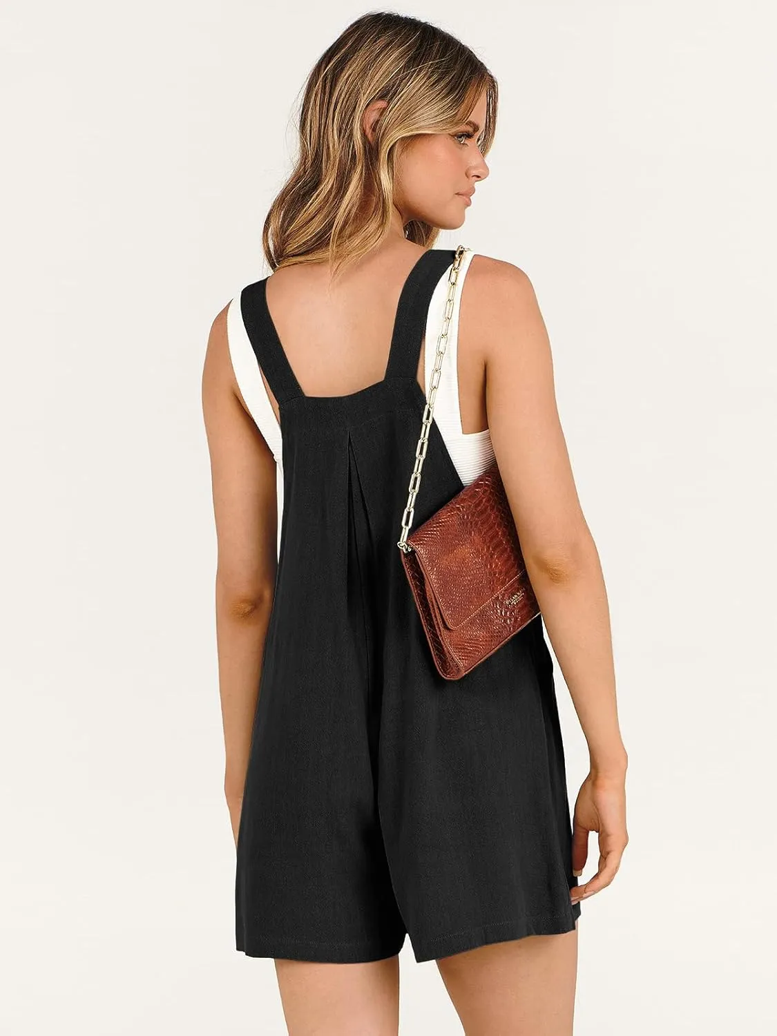 ANRABESS Women's Summer Casual Rompers Bib Short Overalls Loose Linen Jumpsuit Beach Outfits Travel Vacation Clothes