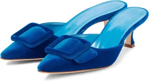 anteikira Women's Heeled Mules Pointed Toe Buckle 2 Inch Kitten Heels Shoes Slides Backless Party Dress Sandals Buckle Mules Pumps for Women
