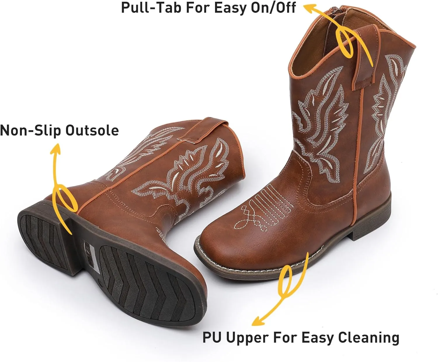 Apakowa Kids Cowboy Boots - Cowboy and Cowgirl Boots for Boys and Girls, Mid-Calf Square Toe Western Rodeo Boots with Embroidery and Side Zipper (Toddler/Little Kid/Big Kid)