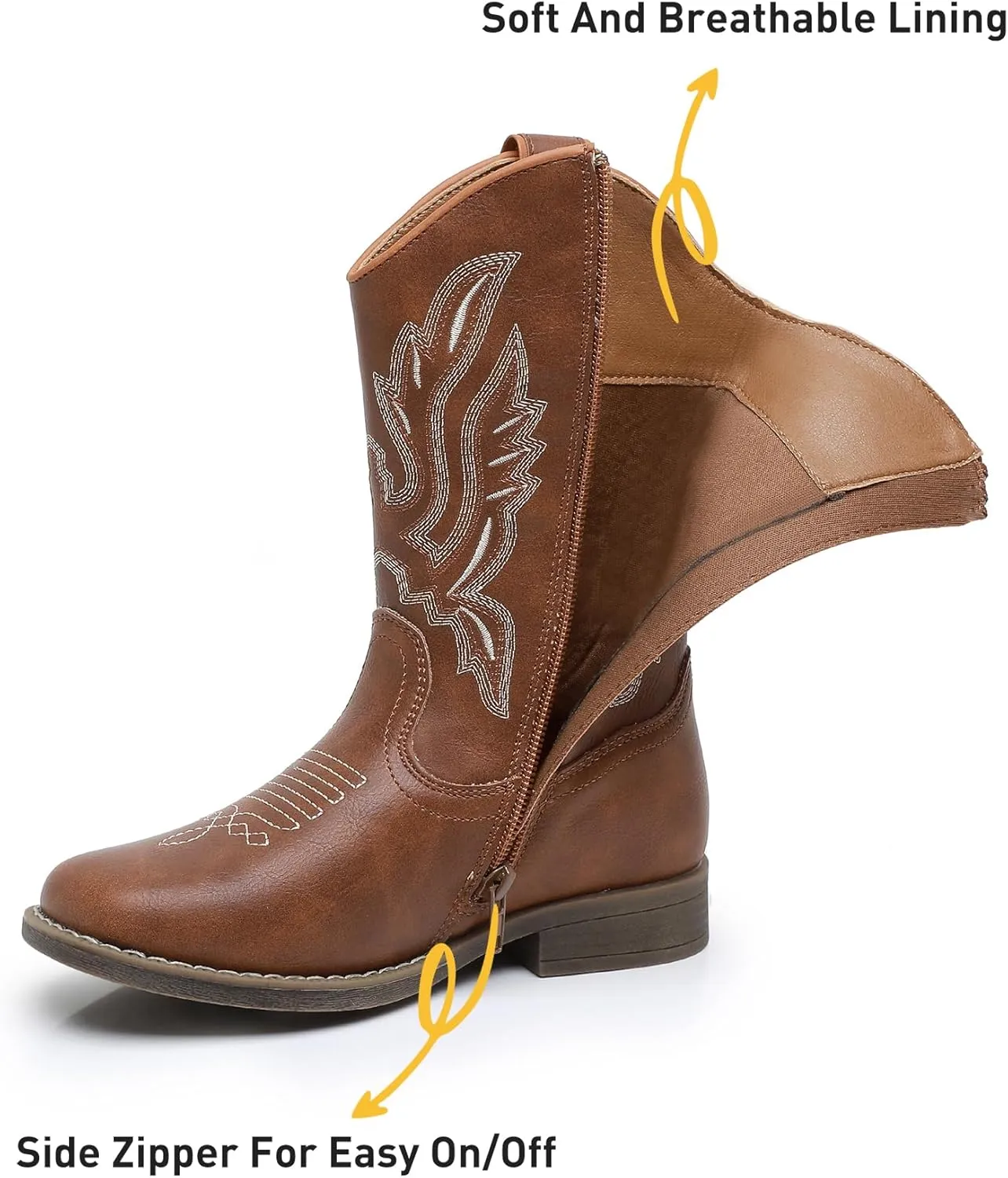 Apakowa Kids Cowboy Boots - Cowboy and Cowgirl Boots for Boys and Girls, Mid-Calf Square Toe Western Rodeo Boots with Embroidery and Side Zipper (Toddler/Little Kid/Big Kid)