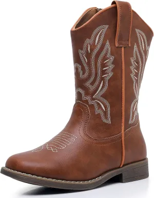 Apakowa Kids Cowboy Boots - Cowboy and Cowgirl Boots for Boys and Girls, Mid-Calf Square Toe Western Rodeo Boots with Embroidery and Side Zipper (Toddler/Little Kid/Big Kid)