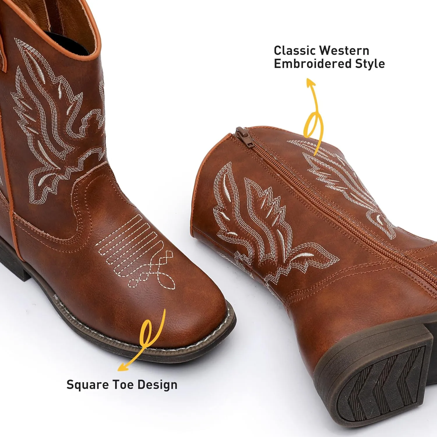 Apakowa Kids Cowboy Boots - Cowboy and Cowgirl Boots for Boys and Girls, Mid-Calf Square Toe Western Rodeo Boots with Embroidery and Side Zipper (Toddler/Little Kid/Big Kid)