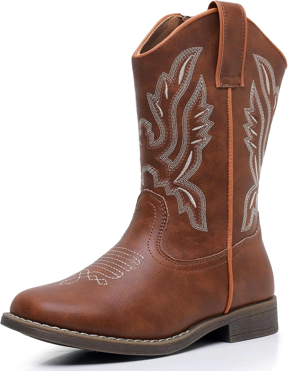 Apakowa Kids Cowboy Boots - Cowboy and Cowgirl Boots for Boys and Girls, Mid-Calf Square Toe Western Rodeo Boots with Embroidery and Side Zipper (Toddler/Little Kid/Big Kid)