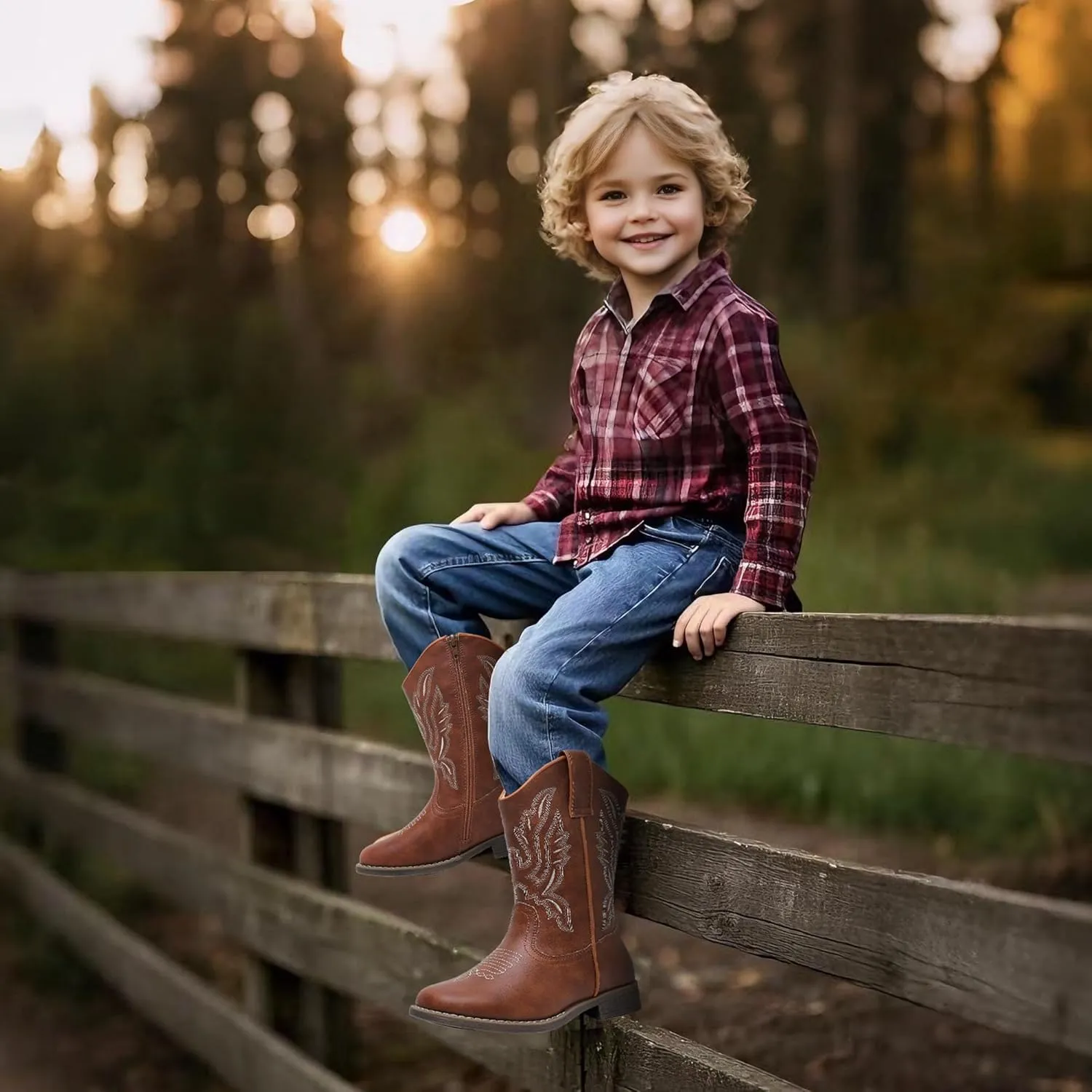 Apakowa Kids Cowboy Boots - Cowboy and Cowgirl Boots for Boys and Girls, Mid-Calf Square Toe Western Rodeo Boots with Embroidery and Side Zipper (Toddler/Little Kid/Big Kid)