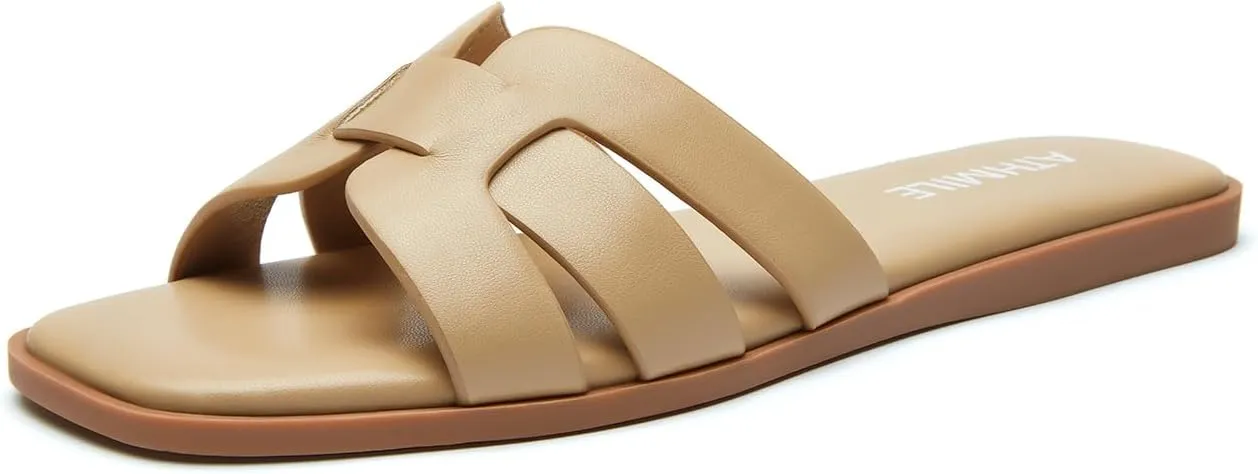 ATHMILE Womens Sandals Dressy Summer Flat Beach Comfortable Cute Sandals for Women Slides Casual Dress Sandal 2024 Size 6-11