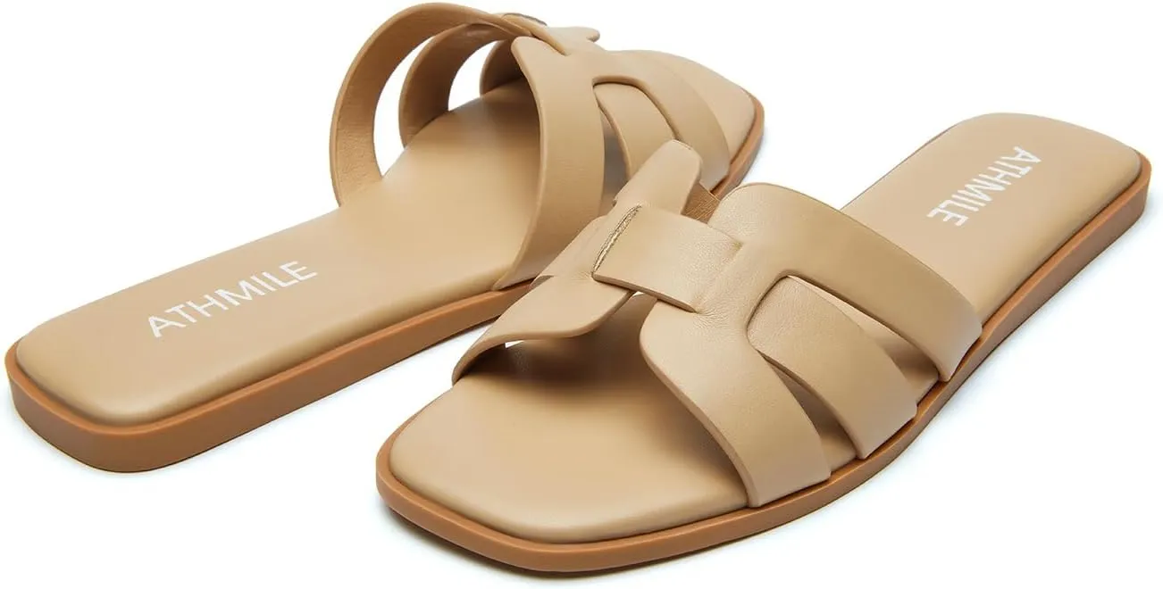 ATHMILE Womens Sandals Dressy Summer Flat Beach Comfortable Cute Sandals for Women Slides Casual Dress Sandal 2024 Size 6-11