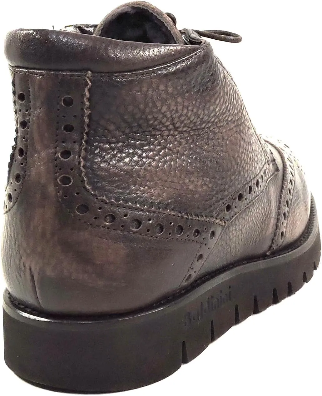 Baldinini Men's Wingtip Ankle Boots, Brown Pebbled Leather, Fur Lined, Lug Sole