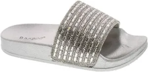 BAMBOO Womens Dazzling-01S Open Toe Jeweled Rhinostone Slide Flip Flops Flat Sandal Slippers