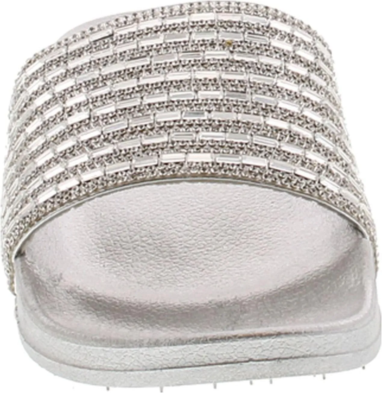BAMBOO Womens Dazzling-01S Open Toe Jeweled Rhinostone Slide Flip Flops Flat Sandal Slippers