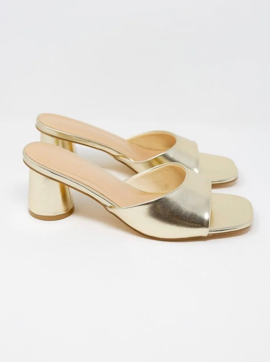 BAMBOO® Womens Square Open Toe Cylinder Block Heel Mules