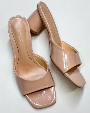 BAMBOO® Womens Square Open Toe Cylinder Block Heel Mules