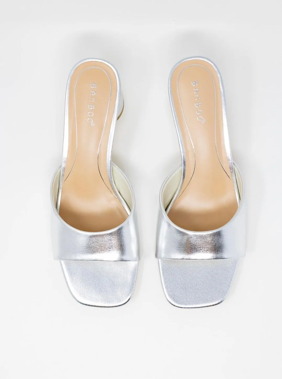 BAMBOO® Womens Square Open Toe Cylinder Block Heel Mules