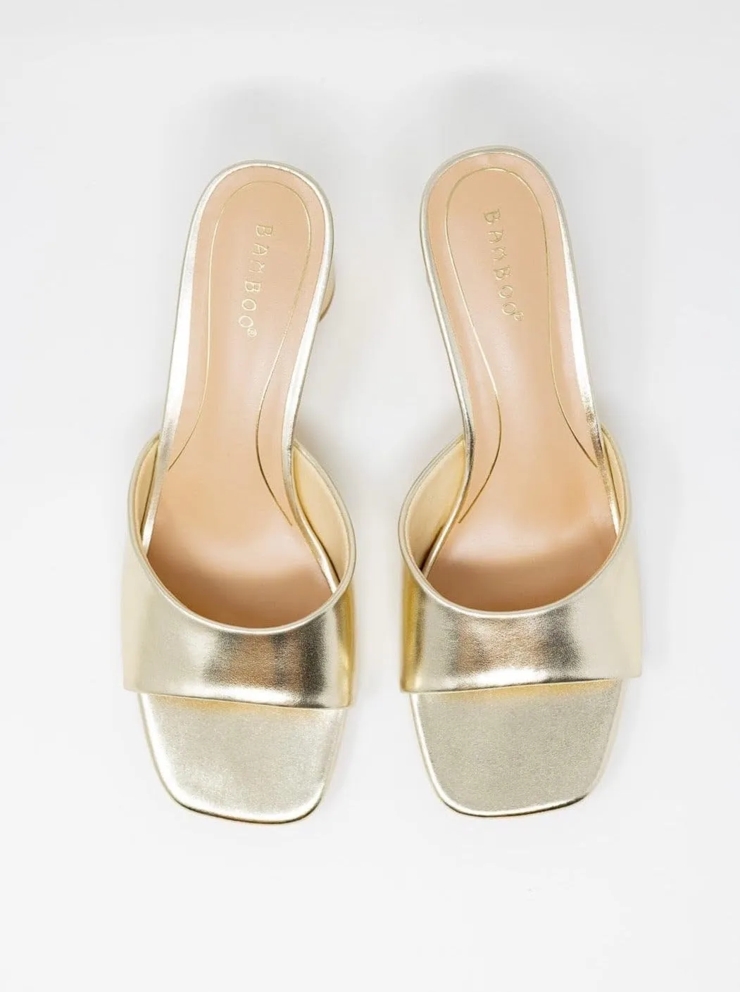 BAMBOO® Womens Square Open Toe Cylinder Block Heel Mules