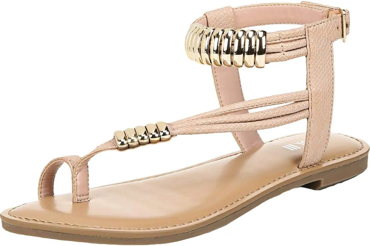 bar III Womens Vella Faux Leather Snake Print Flat Sandals Beige 11 Medium (B,M)
