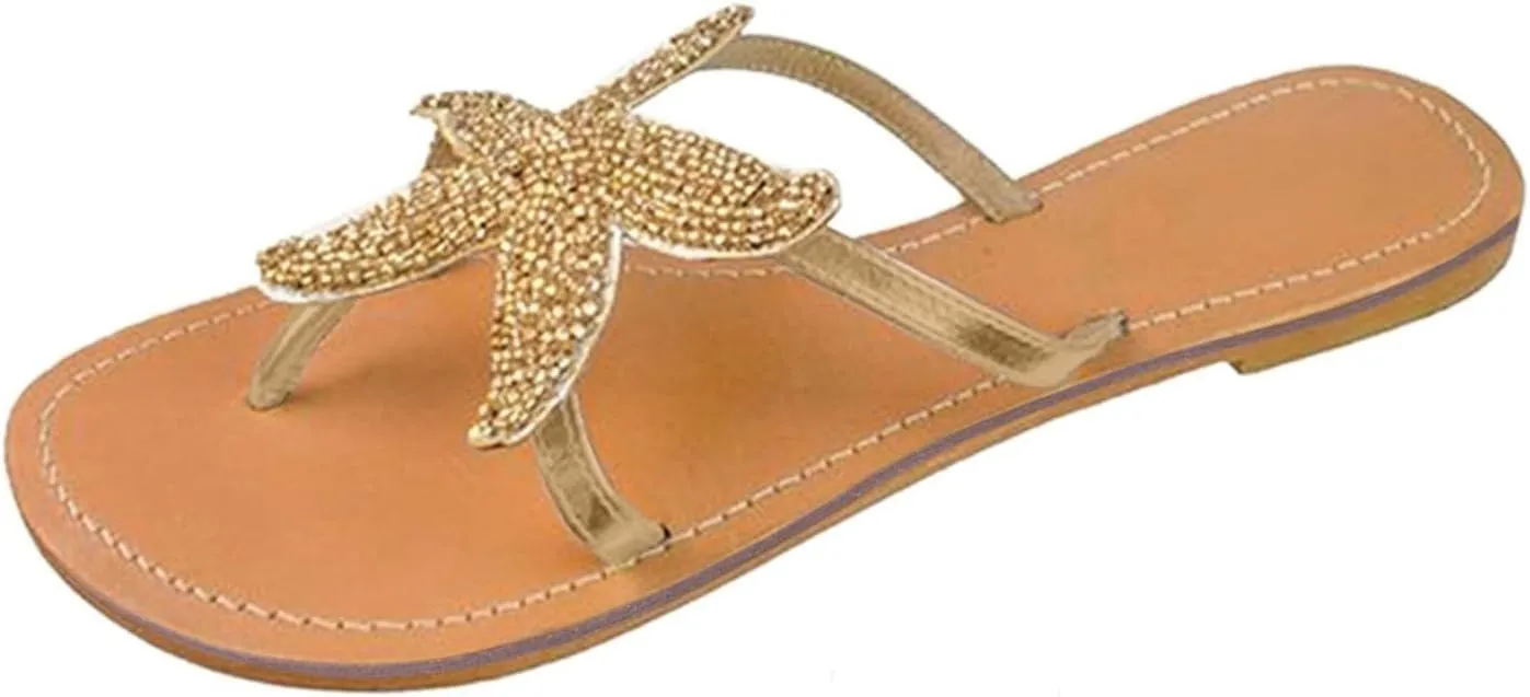 Beach Sandals for Women Wide Feet Womens Slip On Flat Sandals Soft Open Toe Slide for Summer Comfortable Bohemian Flats Thong Flip Flops Cute Dressy Fashion Flip Flops Going Out Walking Slippers