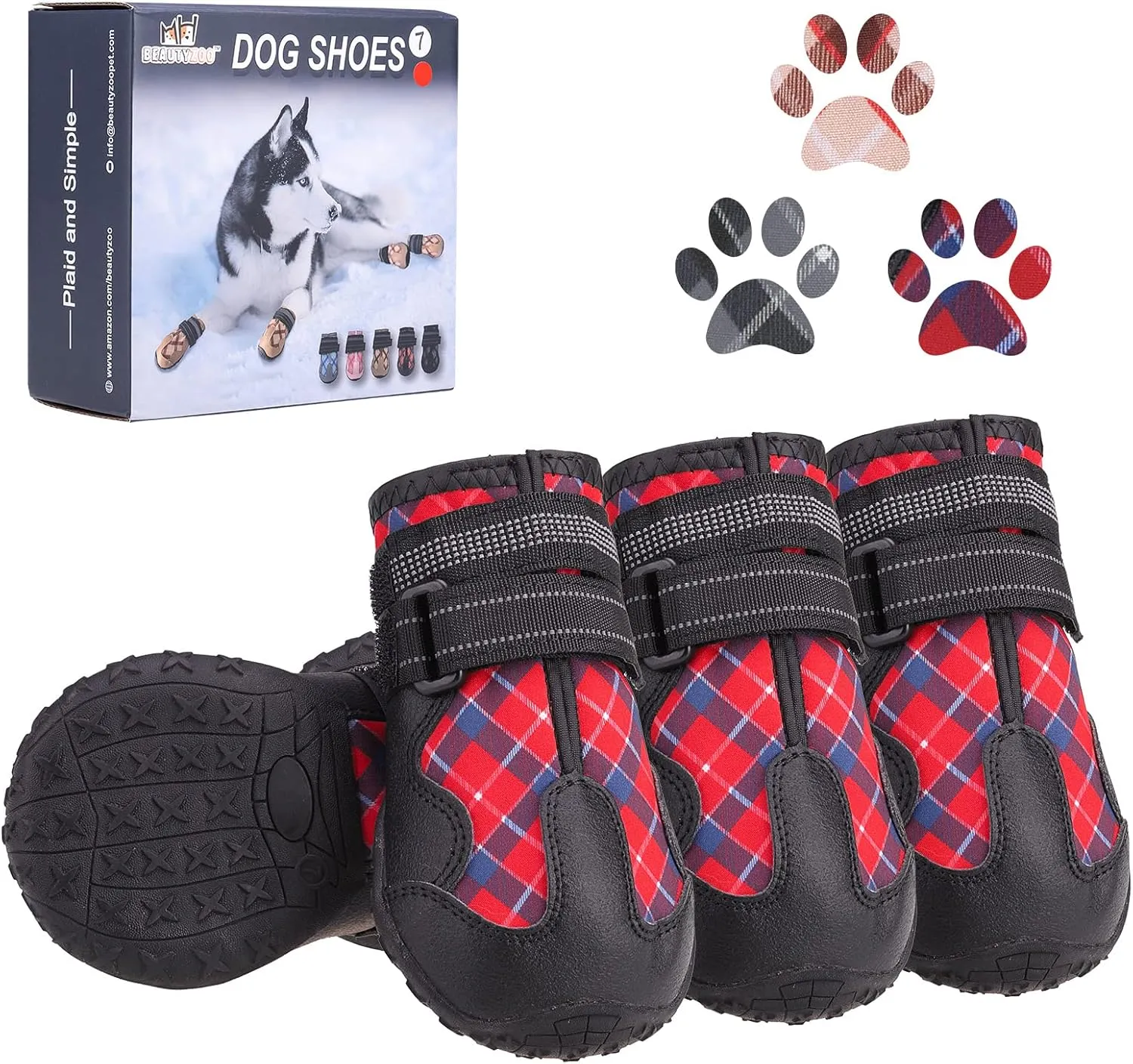 BEAUTYZOO Dog Boots Paw Protector for Medium Large Dogs, Breathable Mesh Dog Shoes for Hot Pavement, Dog Booties with Reflective Straps, Puppy Outdoor Rugged Anti-Slip Sole for Hiking Running 4PCS/Set